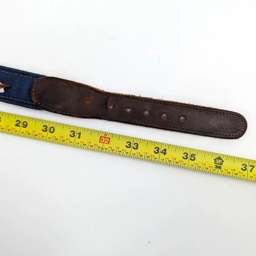 Preston Leather Products Mens Duck Goose Embroidered Belt Navy Blue Brass 34 - Picture 8 of 8